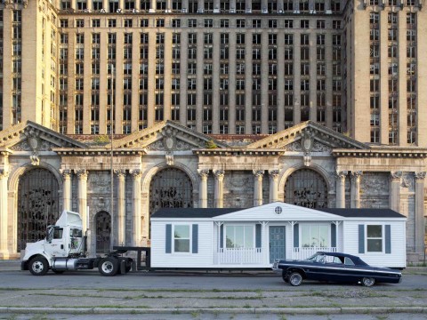 The Mobile Homestead in front of the abandoned Detroit Central Station 2010 Photo Corine Vermuelen smaller